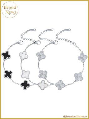 TICVRSS Silver Clover Chain Bracelet Set 3Pcs Stainless Steel Women's Jewelry